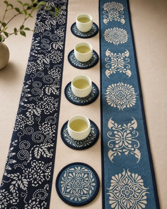 Indigo Fengxiang-Dyed Tea Runner & Coaster Set