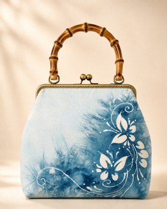 Indigo Fengxiang-Dyed Mini Bamboo Handle Bag