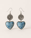 Heart Drop Earrings with Blue Fengxiang Textile Inlay