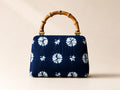 Blue Fengxiang-Dyed Clasp Handbag with Bamboo Handle