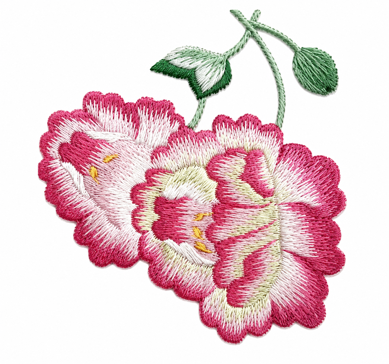Pink Peony Embroidered Appliqué Patch - Yuanix embroidery product