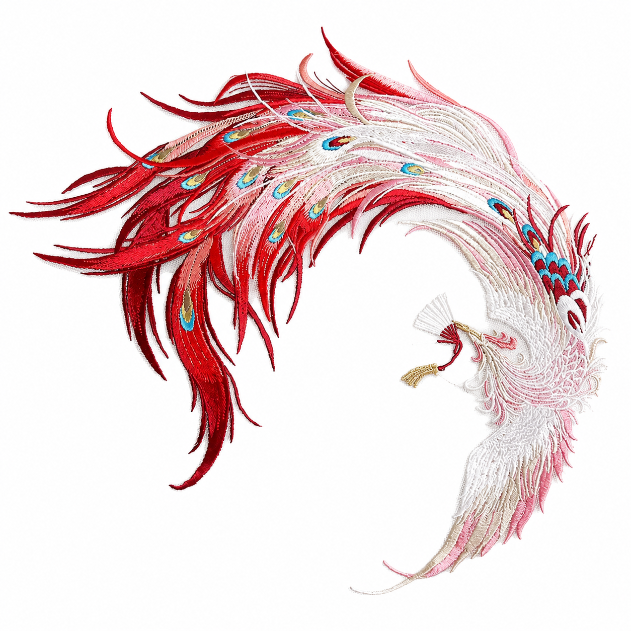 Red Phoenix Embroidered Appliqué Patch - Yuanix embroidery product