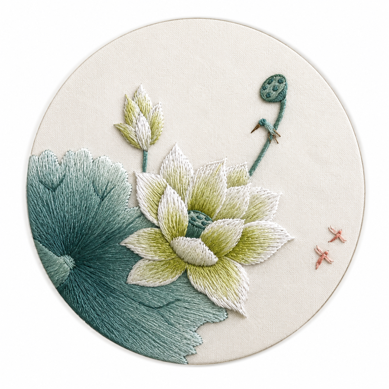 Lotus Pond Round Embroidery Wall Art - Yuanix embroidery product