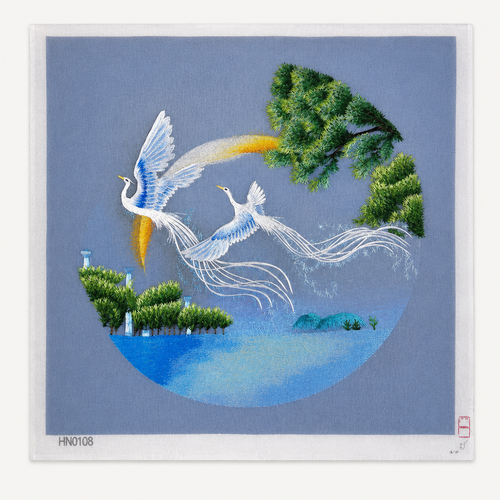 Blue Crane & Pine Embroidery Wall Art HN0108 - Yuanix embroidery product