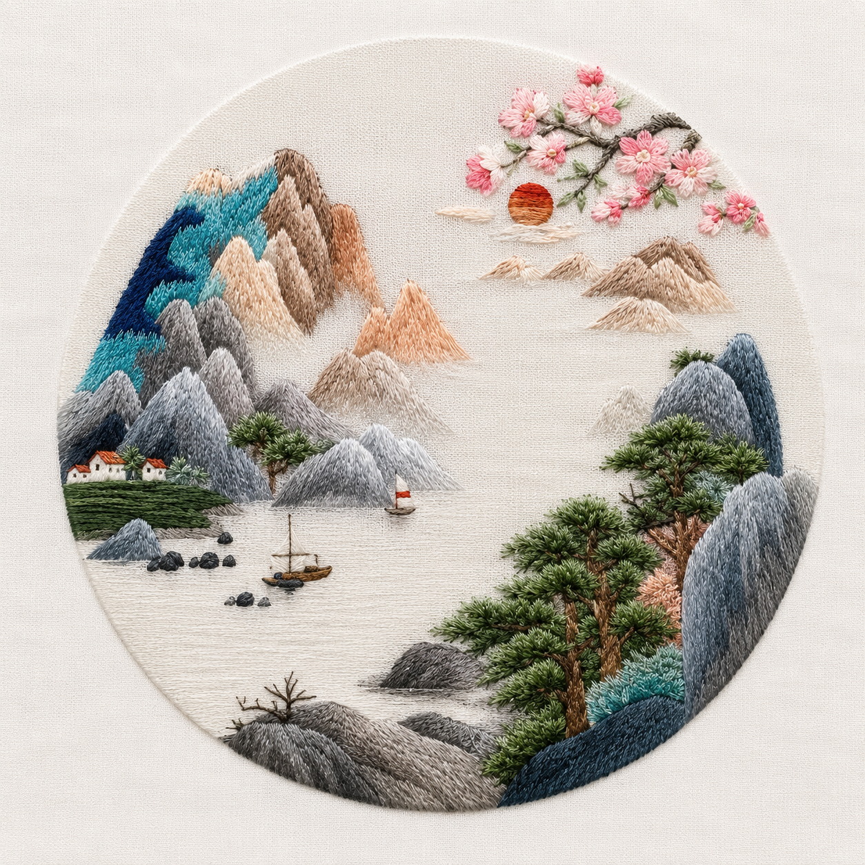 Mountain & Pine Circular Embroidery Wall Art - Yuanix embroidery product