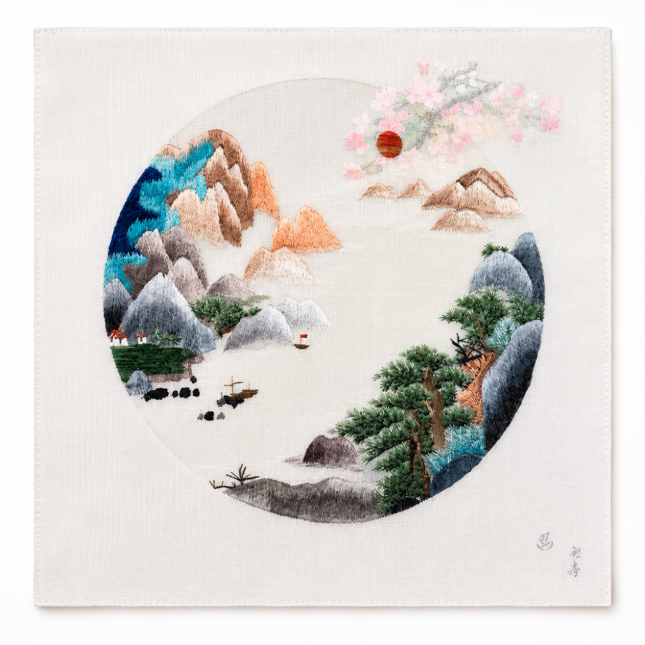 Mountain Lake Circular Embroidery Wall Art - Yuanix embroidery product
