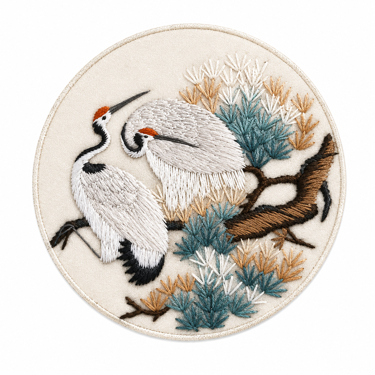 Cranes & Pine Round Embroidery Wall Art - Yuanix embroidery product