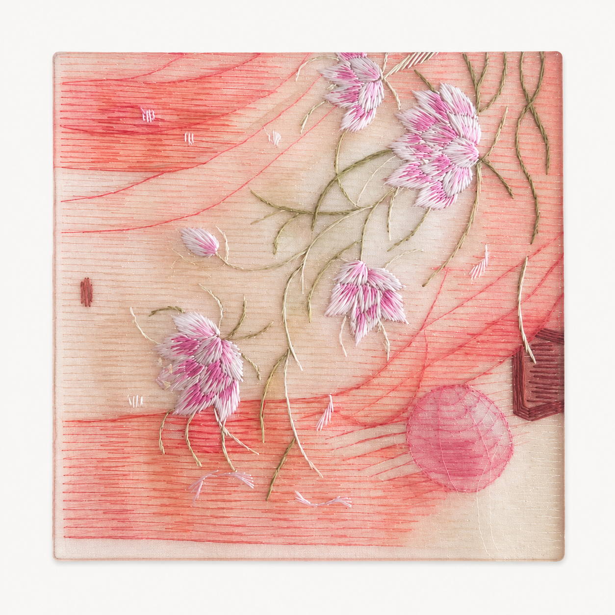 Pink Orchid Silk Embroidery Wall Art - Yuanix embroidery product