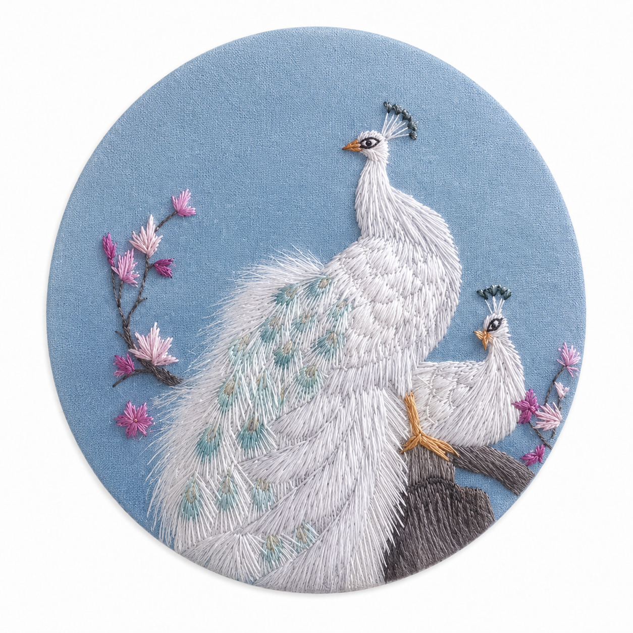 White Peacock Round Embroidery Wall Art - Yuanix embroidery product