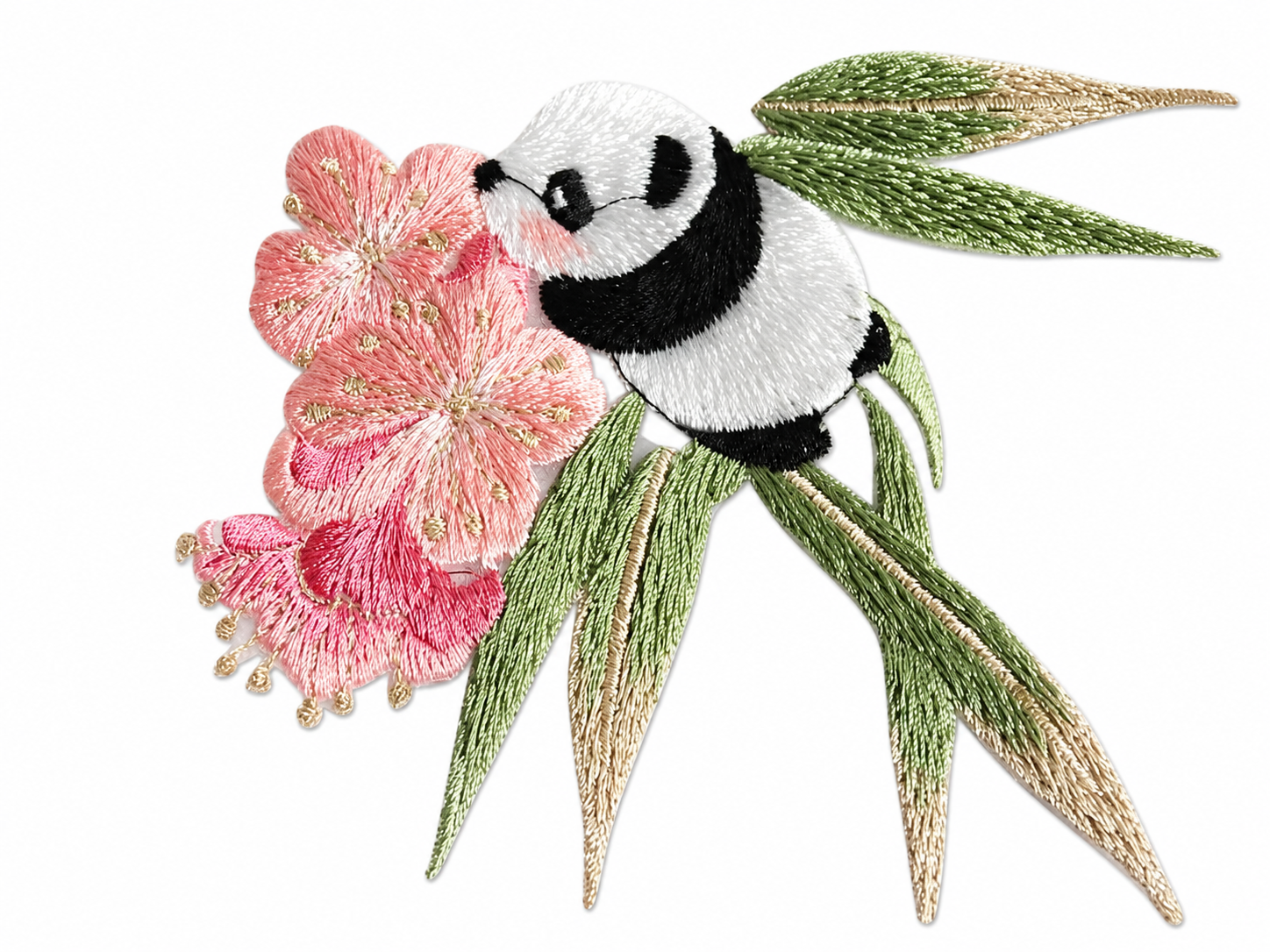 Panda & Peony Embroidered Appliqué Patch - Yuanix embroidery product