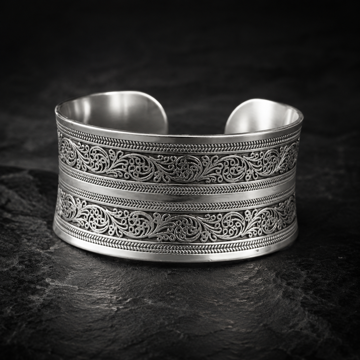 Wide Carved Bangle